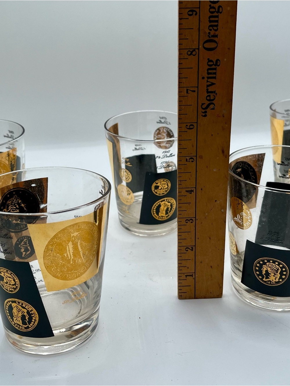 mid century cera us gold coin glasses Set Of 5 - Picture 4 of 13